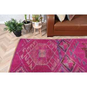 Alfombra Herki, Alfombra Turca de 2.9x10.8 pies, Alfombra Marroquí Rosa de Lana - Product Image 2