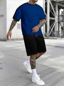 Ensemble de shorts respirants décontracté de qualité supérieure pour hommes 100% ensembles de t-shirts en coton biologique personnaliser la conception en gros ensemble de chemises courtes - Product Image 4