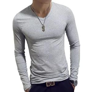 T-shirt d'été de haute qualité pour hommes, maillot à manches longues et col en V, haut de style décontracté coupe ajustée avec couleur unie et motif - Product Image 3