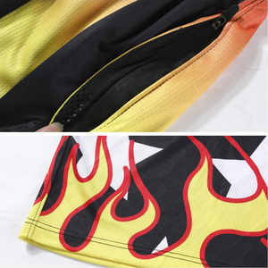 Nouvel Arrivage – Short de Basketball Personnalisé avec Logo, Imprimé Flamme Jaune et Noir, Taille Élastique et Cordon de Serrage, en Maille Respirante – Vêtement de Sport en Gros - Product Image 4