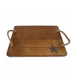 Plateau en bois Poignée en métal doré Forme ronde pour la maison et l'hôtel Plateaux de service pour aliments et boissons de table - Product Image 2