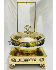 Custom Used <b>Food</b> <b>Warmer</b> Stainless Steel Chaffing Dishes 8 LTR Buffet <b>Food</b> Server Hammered Gold Plated Finished India CRAFT - Product Image 1
