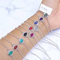 Bracelet en argent sterling 925 avec pierres précieuses naturelles multicolores taille poire 2026 – Bijoux fins, bracelet en pierres semi-précieuses multicolores véritables