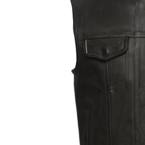 Gilet en cuir noir avec fermeture à boutons, qualité supérieure, mode, hiver, moto, gilet en cuir de vache, deux poches avant - Product Image 3