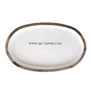 Top Sale Food Serving <b>Tray</b> Creative Traditional <b>Table</b> Decorating Food and Dessert Server Ware <b>Tray</b> Made of <b>Wood</b> and Enamel <b>Tray</b> - Product Image 6