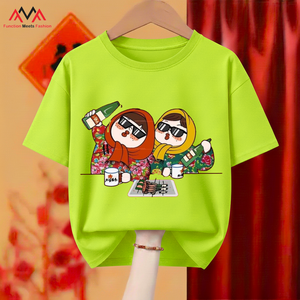 Camiseta Ecológica Digital Regular Corta Estilo Vietnamita Casual / Urbana / Playera Verde Lima con Cuello Redondo (Cuello Tipo Marinero) Lunar Tet - Product Image 2