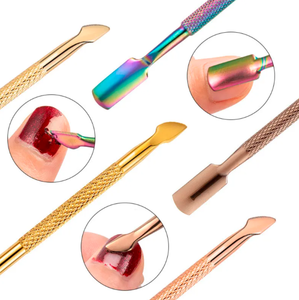 Raspador recortador de cutículas negro profesional Acero inoxidable Triángulo Empujador de cutículas Cuchara Salón Suministros de uñas Herramientas para dedos - Product Image 4