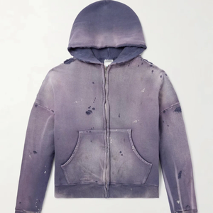 Sweat à capuche oversize vintage à fermeture éclair, en molleton français de haute qualité, lourd, délavé, décoloré au soleil, avec logo personnalisé - Product Image 5