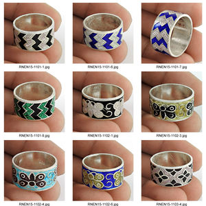 Anillo de banda de diseño Simple de esmalte fino, incrustaciones de plata de ley 925, joyería hecha a mano, mayorista, precio de fábrica directo, proveedores a granel - Product Image 3