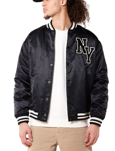 Blouson Bomber Homme Hiver Vintage Satiné Style Urbain Célèbre Élégant Sportif Décontracté Universitaire Boutons Cachés Imprimé en Relief Denim - Product Image 2