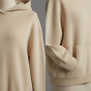 Sudadera con Capucha de Lujo para Mujer, Mezcla de Poliéster/Algodón Pesado, Bordado 3D en la Parte Delantera, Estilo Holgado, Color Avena - Product Image 6