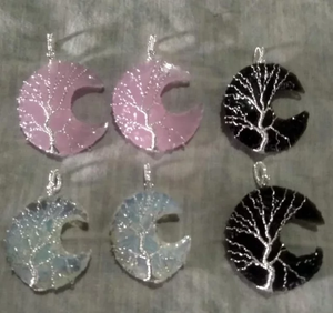 Colgante de alambre envuelto en luna creciente de cuarzo rosa, collar de piedras preciosas de cristal de la mejor calidad, venta al por mayor - Product Image 2