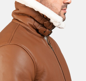 OEM Custom Design Winter Fashion Motorcycle Leather Jacket for <b>Men</b> Business Brown Stand Collar Front Logo Waterproof - Product Image 6