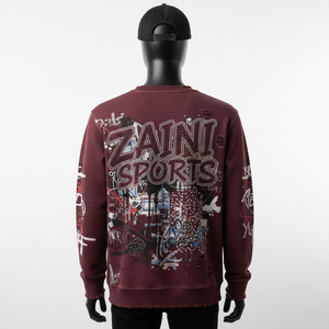 High Quality 320 GSM Men Pullover Sweatshirt <b>Soft</b> Cotton Fleece Maroon Custom Graphic Logo Rhinestone Print Basics Sweatshirts - Product Image 4