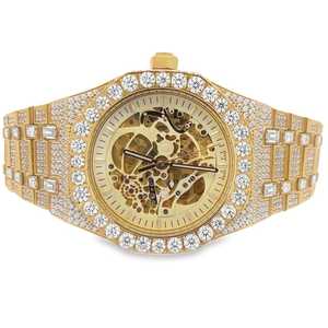 Reloj mecánico de esqueleto analógico helado dorado de lujo VVS Moissanite Diamond 20mm caja de acero inoxidable resistente al agua de alta calidad - Product Image 1