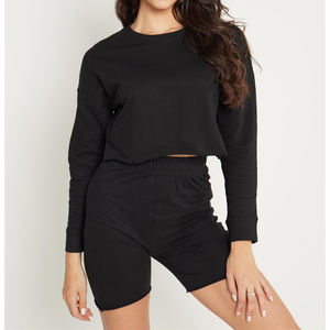 ชุดลำลอง2ชิ้นสำหรับผู้หญิงชุดวอร์มกางเกงขาสั้นสีดำเทา - Product Image 4