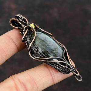 Labradorite Sterling Silver Rhodium & Gold Plated Pendant Handmade Wire <b>Wrapped</b> Gemstone Jewelry <b>Wedding</b> Gift Idea <b>for</b> Wife - Product Image 3