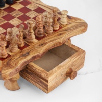 Ensemble d'échecs artisanal en bois d'olivier rustique brun ArtisRaw, unisexe, avec rangement, organiseur de jeu de société facile à utiliser CG003-24-R