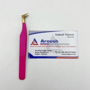 Pinzas de extensión de pestañas de diamante de acero inoxidable transparente Rosa tipo L de Punta dorada profesional logotipo personalizado al por mayor alto - Product Image 4