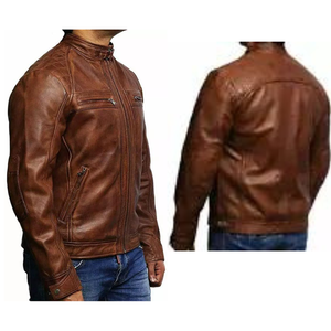 Chaqueta de cuero vintage de alta calidad para hombre, ajustada personalizada con cremalleras frontales de cuello alto y cuello a presión duradero - Product Image 3