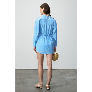 Vestido Camisero Corto con Cordones en la Cintura y Detalle de Rayas, 100% Algodón Orgánico para Mujer, Marca GRIMELANGE ZALCAT - Product Image 4