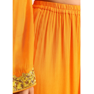 Orange Embroidered Chiffon Kurta Palazzo Set Wholesale <b>Women</b> Ethnic Apparel OEM Clothing Factory Supplier Custom Party Wear <b>Suit</b> - Product Image 6