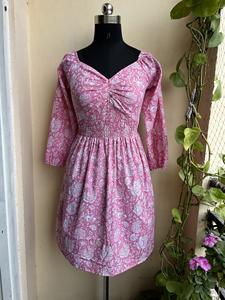 ชุดเดรสมิดิของผู้หญิงพิมพ์ลายบล็อกด้วยมือชุดเดรสผ้าฝ้ายสไตล์โบฮีเมียนผ้าฝ้าย100% สไตล์โบฮีเมียนสำหรับฤดูร้อน - Product Image 2