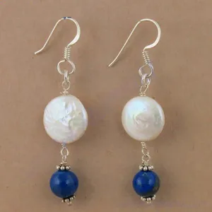 Pendientes de Plata 925 con Perla y Lapislázuli, Regalo para Mujer - Product Image 2