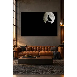 Impression sur toile Fida Black Night Wolf Silhouette hurlant au clair de lune - Product Image 2