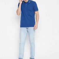 Polo à manches courtes pour homme, couleur bleue unie, 100% coton piqué, style décontracté, respirant, coupe classique
