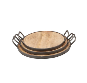 Plateau de service en bois Le plateau en bois de table rectangulaire le plus étonnant avec la conception de cadre en métal Plateau de 2 pièces - Product Image 4