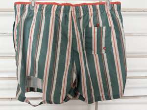 Shorts de bain OEM pour hommes en sergé rayé 100 % polyester respirant, séchage rapide, anti-plis, taille mi-haute vintage avec cordon de serrage - Product Image 3