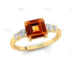 Anillo de piedras preciosas citrino corte princesa natural en oro sólido de 14K con pavimentado genuino IGI certificado diseñador de Diamantes Joyería Fina a granel - Product Image 6