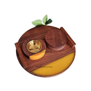 Ramadan Gift Arabic <b>Wood</b> & Resin Incense <b>Burner</b> Set with Handle Kefaf Mubkhar Indoor Use by Tradnary - Product Image 2