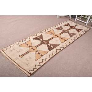 Vintage Turkish <b>Rug</b>, 3.1x9.7 ft <b>Runner</b> <b>Rug</b>, Brown Beige Striped <b>Rug</b> - Product Image 2