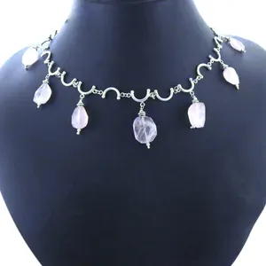Collar de Plata 925 con Cuarzo Rosa para Mujer, Elegante Joyería de Cristal con Piedras Preciosas - Product Image 1