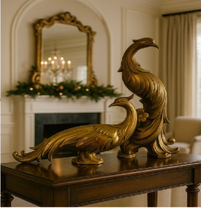 Graceful Brass Phoenix Pair, symbolizing rebirth and eternity. Available at wholesale prices. - Product Image 1