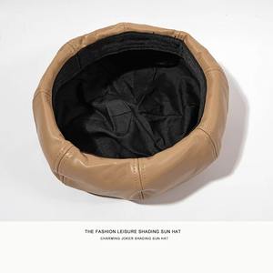 Women's Vintage Plain <b>Beret</b> Hat Elegant PU Leather Spring Beanie Cap Adjustable for All Head Sizes Casual Scene Suitable - Product Image 3