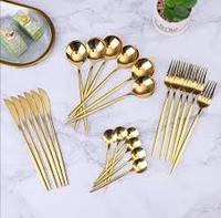 Ensemble de couverts en acier inoxydable plaqué or brillant avec cuillères en laiton, pour événements de mariage, 24 pièces, avec support doré en forme d'œuf