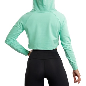 Wholesale Women's 100% Cotton Long Sleeve Zip Hoodie Custom Logo <b>Winter</b> Crop <b>Top</b> Front Logo Breathable Eco-Friendly - Product Image 4