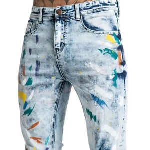 High Street Fashion Men <b>Women</b> <b>Jeans</b>-Retro Elastic-Stretch Slim-Fit Ripped Painted-Designer Pencil-Pants With Custom Printings - Product Image 3