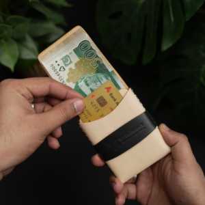 WF Leathercraft No. Portefeuille pour cartes tout-en-un 101, cuir de vache végétal naturel et noir, fin, 1015 cartes, garantie 5 ans, unisexe - Product Image 4