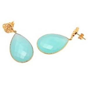 Boucles d'oreilles en forme de poire en argent Sterling 925 avec pierres précieuses Aqua calcédoine, nouvel arrivage - Product Image 1