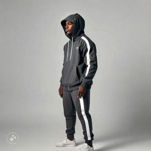 เสื้อวอร์มผ้า20% คอตตอน80% คุณภาพสูงของผู้ชายชุดวอร์มเนื้อนุ่มผ้าโพลีเอสเตอร์พิมพ์ลายโลโก้ขนาดใหญ่พิเศษใส่ได้พอดีตัวเรียบๆ - Product Image 2