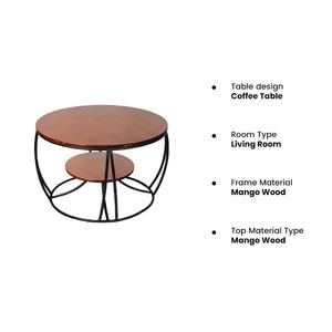 Mesa de Centro Redonda Estilo Rústico de Dos Niveles, Mesa de Centro de Madera y Metal, Color Marrón Rústico, Mesa Moderna para Sala de Estar - Product Image 2