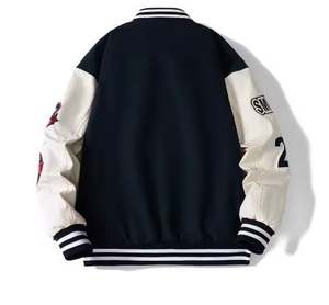 Men's Vintage Hip Hop Letterman Baseball Jacket with Stand Collar Canvas Fabric Front Embroidery-for Baseball <b>Fans</b> - Product Image 6