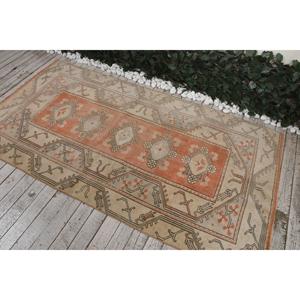 Turkish Area Rug 3.6x6.9 ft, Orange <b>Brown</b> Camouflage Rug <b>Wool</b> - Product Image 4