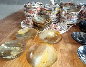 Plato de servicio decorativo hecho a mano con cuerno de búfalo pulido, vajilla ecológica elegante para comedor rústico para hoteles - Product Image 2