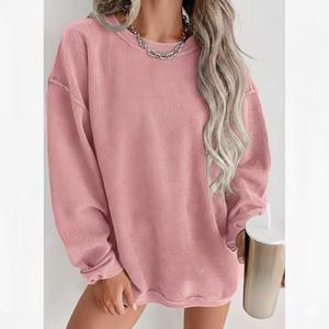 Sweat-shirt décontracté d'hiver pour femme 2025, col rond, tricot, 100% coton, manches longues, surdimensionné, lavage confortable, ample, pull à enfiler - Product Image 2