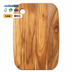 Planche à découper en bois d'acacia naturel à grain prononcé, coins arrondis, pour servir le pain, le fromage, les fruits, comme plateau de service et pour la décoration de la maison - Product Image 1
